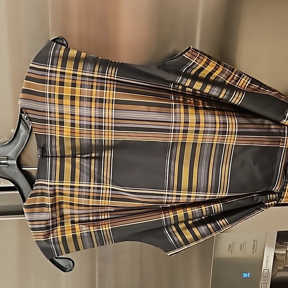 💕PENDLETON💕 Holiday Dress 100% Tafetta Silk ~ Black & Gold Tartan Plaid 18 - Picture 5 of 9